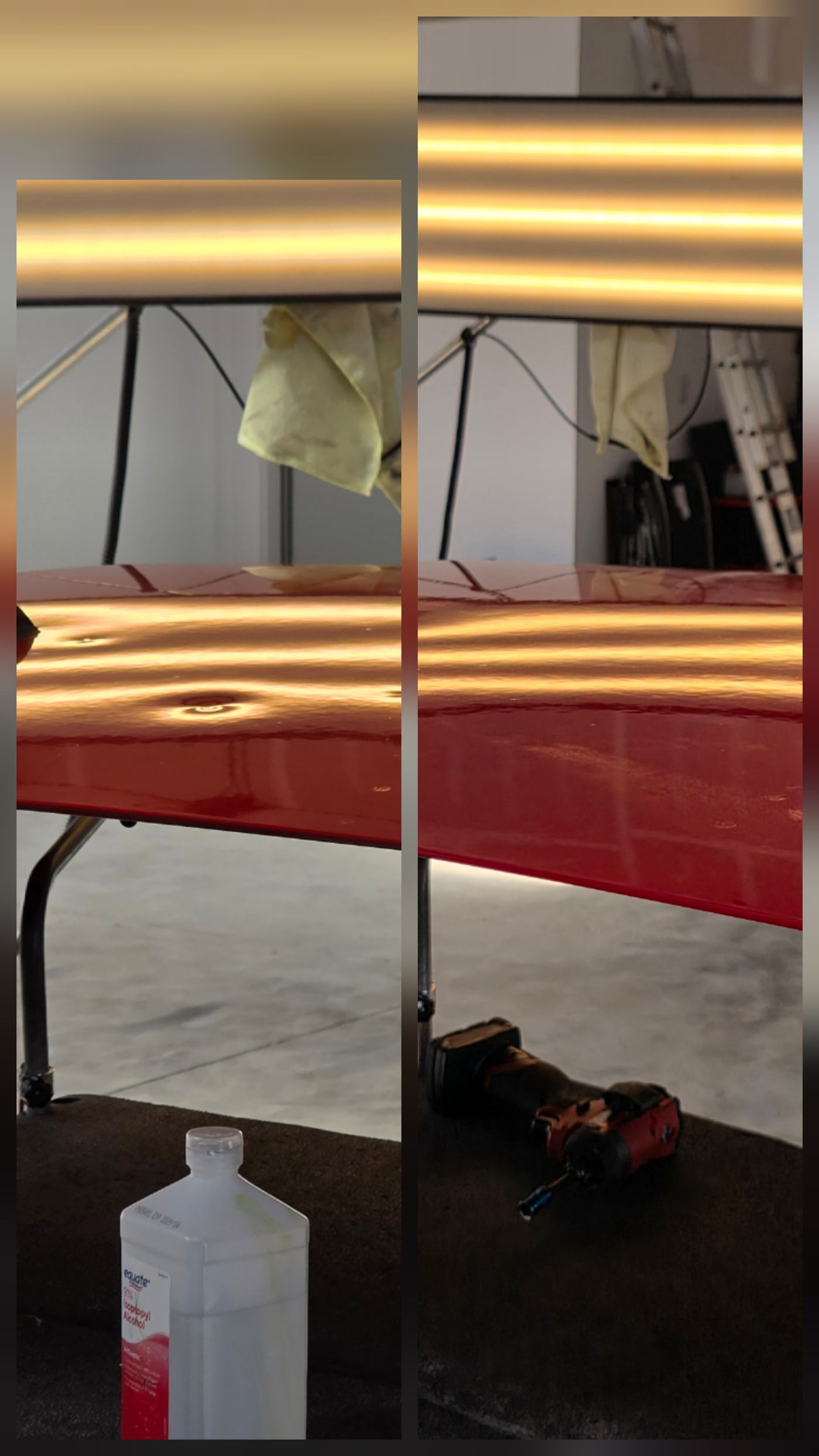 Before and after dent removal close-up