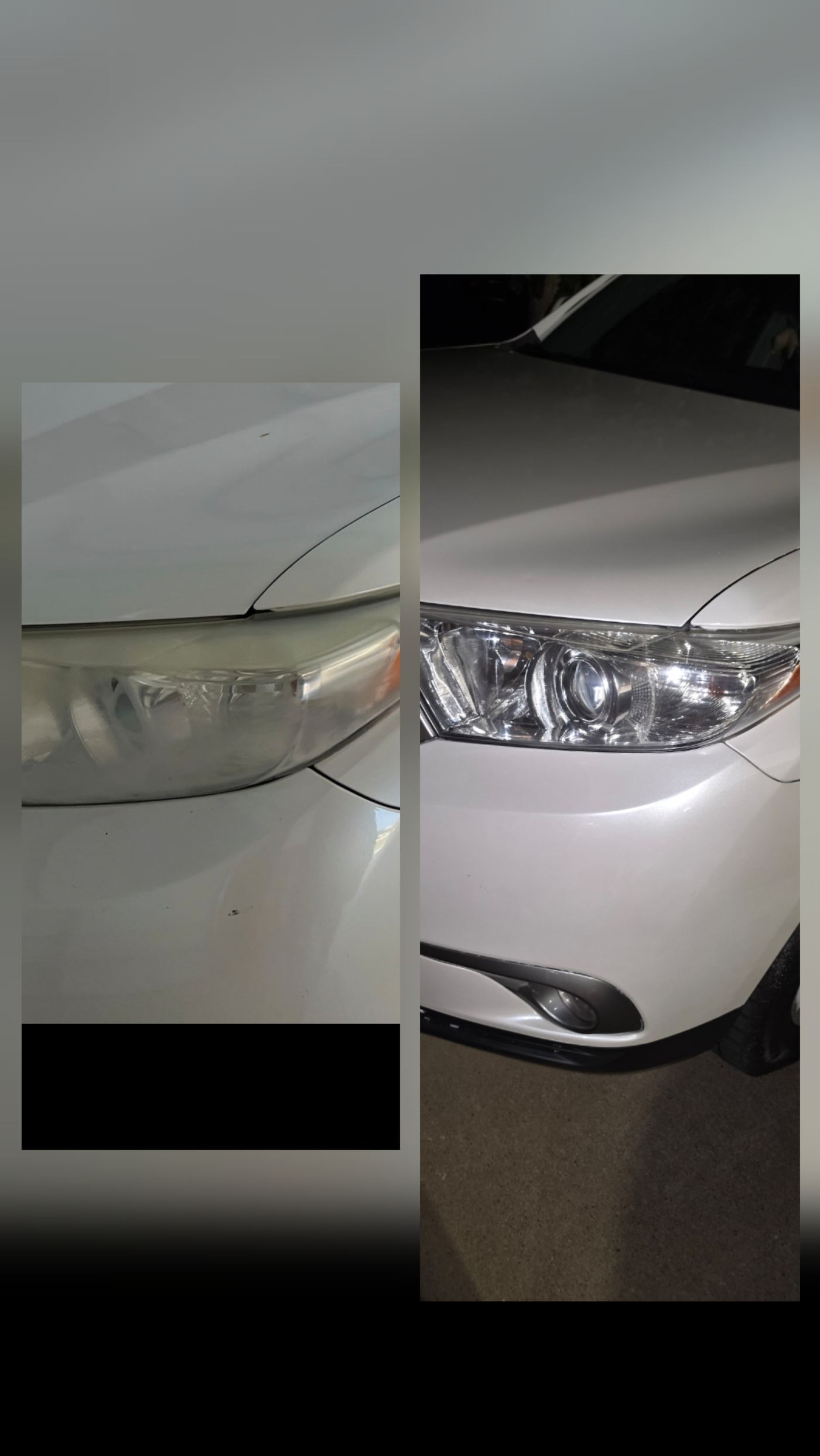 Before and after headlight restoration