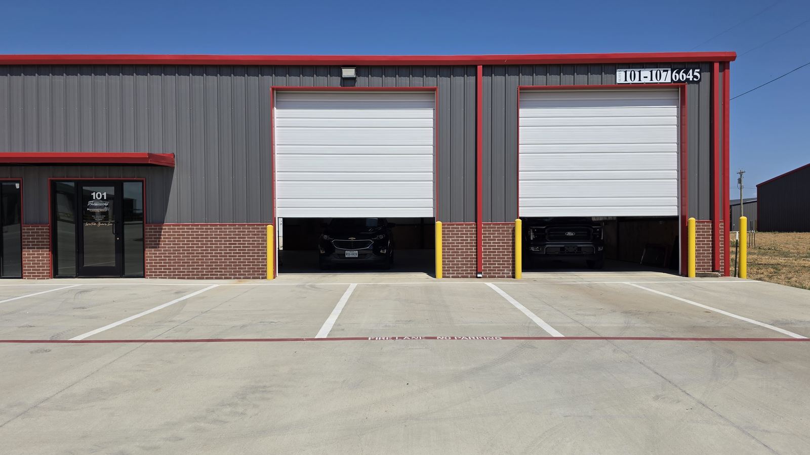 Pushing Metal storefront and bay doors